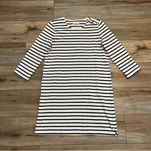 Women's Madewell Sweater Dress SZ Small Cream Navy Stripe 3/4 Sleeve Pullover